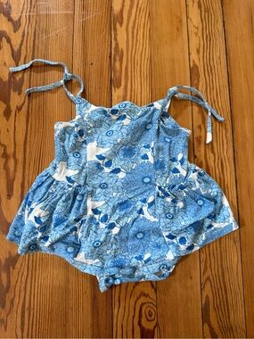 Kate Quinn 3-6M Blue Floral Bubble Romper Tie Shoulder Organic Cotton